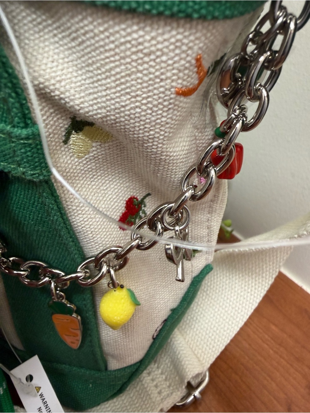 Madden Girl Green and Cream Embroidered Tote with Red Gingham Scarf - Picture 4 of 9